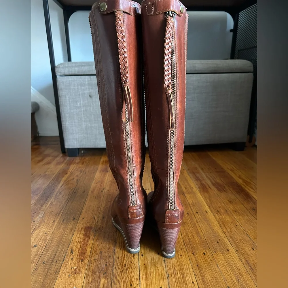 Ariat Brown Leather Knee-High Wedge Boots - Picture 9 of 10